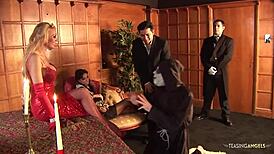 Hot milfs ride and suck big cocks in wild fishnet action