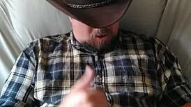 gay cowboy jerks off his hard cock solo in the ranch