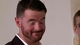 Mature priest dominates cocksucking in wild European trio action