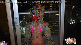 Big Booty White Girl SUCKS OFF BBC Clown on High Rise Patio During NYE Bash in Florida