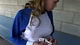 Little April Rubs Her Tight Pussy After Baseball