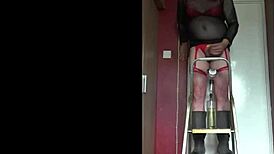 Mark Wright, the crossdressing sissy, tastes his piss and cum in homemade fun.