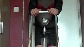 Mark Wright, the crossdressing sissy, tastes his piss and cum in homemade fun.