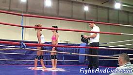 Watch dyke babes wrestle in the boxing ring?