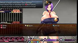 In Karryn's prison game, the dominatrix warden enjoys a huge breast massage