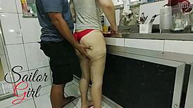 Hey, check this hot housewife getting drilled hard in the kitchen as a sailor girl