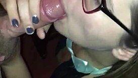 amazing blowjob with glasses on his cock 😍