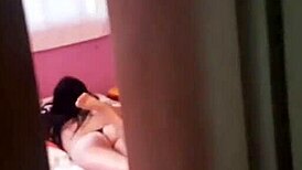 stepbrother interrupts solo play and cums inside