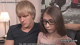 Penniless guy lets his odd friend drill his ex-girlfriend for cash. What a wild deal!