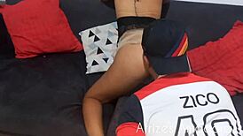 Tutor succumbs to young girl's charms with oral and facial in living room