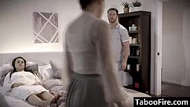 It's a hardcore, bedder affair as mistress has a three in the sack with a cheating husband almost next to his wife