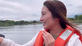 Hey, check out my miniskirt boat ride at Lake Kawaguchi! 🚤