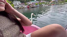 Hey, check out my miniskirt boat ride at Lake Kawaguchi! 🚤
