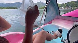 Hey, check out my miniskirt boat ride at Lake Kawaguchi! 🚤