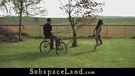 Wow, harnessed teen carries master in brutal bondage!