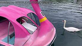 Hey, check out my miniskirt boat ride at Lake Kawaguchi! 🚤