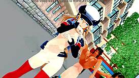 naked anime girl and futanari dancing naked in the yard, so enticing