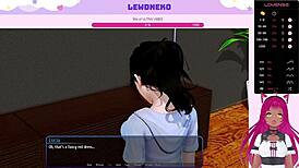 Vtuber Lewdneko Plays Harem Hotel Part 12 With Maid Footjob BDSM Game