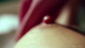 sensual lesbian kissing in stockings and lingerie, blonde beauties exploring each other