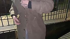 this milf on the street got a cigarette and flashed her shaved pussy