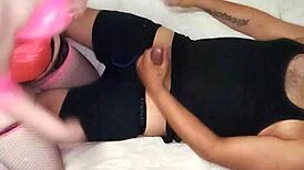 My Girlfriend in Pink Lingerie Sucking and Fucking Me Hard