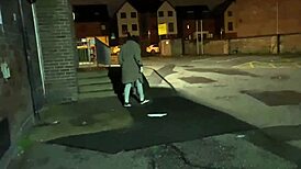 this milf on the street got a cigarette and flashed her shaved pussy