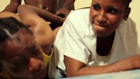 Threesome with two horny african sisters, blowjob and big black cock