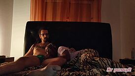 Wet ebony roommate deepthroats big cock in tattooed scene