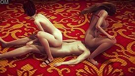 3d animation hs2 featuring two hot brunette babes