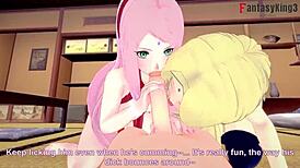 i messed up, sakura and tsunade threesome in naruto with big tits and ass