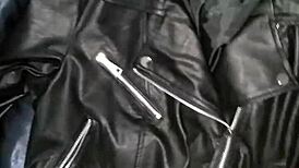 Cum on Leather Jacket of Step Sister