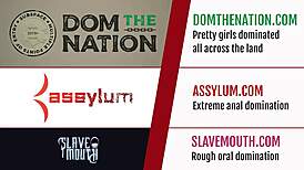 Teen 18+ slave gags on cock in rough bdsm blowjob session.