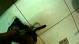 European beauty lured and drilled hard in a public restroom