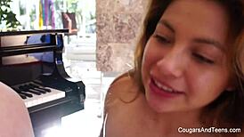 Brunette teen seduces and fucks her strict teacher after class.