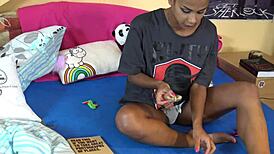 Isabella's sexy legs and ass peek from panties while reading