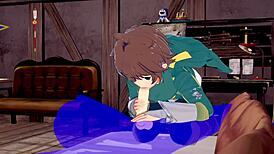 Kazuma receives intense blowjob with cum in mouth in konosuba yaoi