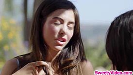 Brunette Lesbian Plays With Best Friend Using Strap On