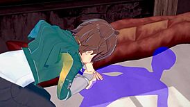 Kazuma receives intense blowjob with cum in mouth in konosuba yaoi