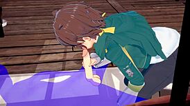 Kazuma receives intense blowjob with cum in mouth in konosuba yaoi