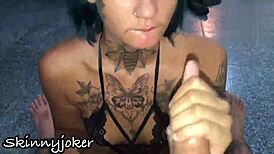 sarah schmitt gives a beautiful blowjob from her skinny brazilian body