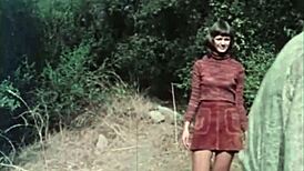 Vintage hairy pussy banged outdoors in retro scene
