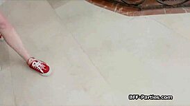 three besties sharing a painter's fat dick in casual fun