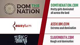 Brunette teen sub licks ass and gags on cock with rough choking