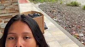 colombian puta sucks big cock on the street, gets caught by neighbor in hardcore action