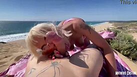 Busty young girl fucked bareback on beach