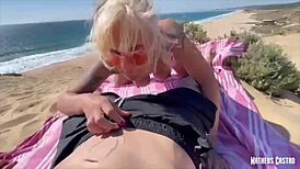 Busty young girl fucked bareback on beach