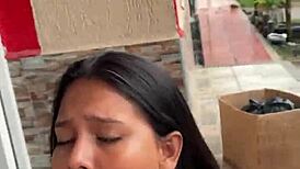 colombian puta sucks big cock on the street, gets caught by neighbor in hardcore action