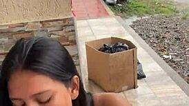 colombian puta sucks big cock on the street, gets caught by neighbor in hardcore action