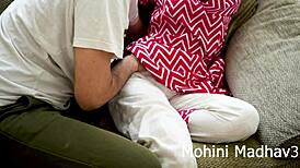 Indian aunt roleplays as a man gets vigorously penetrated in a red dress and talks about sex in Hindi