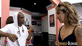 Gloryhole Babe Sucks Monster Black Cock For Facial